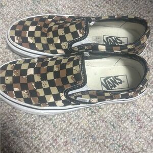 Vans Slip-On Checkerboard Sneakers - Brown Black Cream